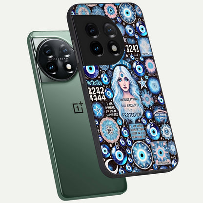  Angel Aura Shield phone case For OnePlus 11 showing premium glass back cover with detailed artwork