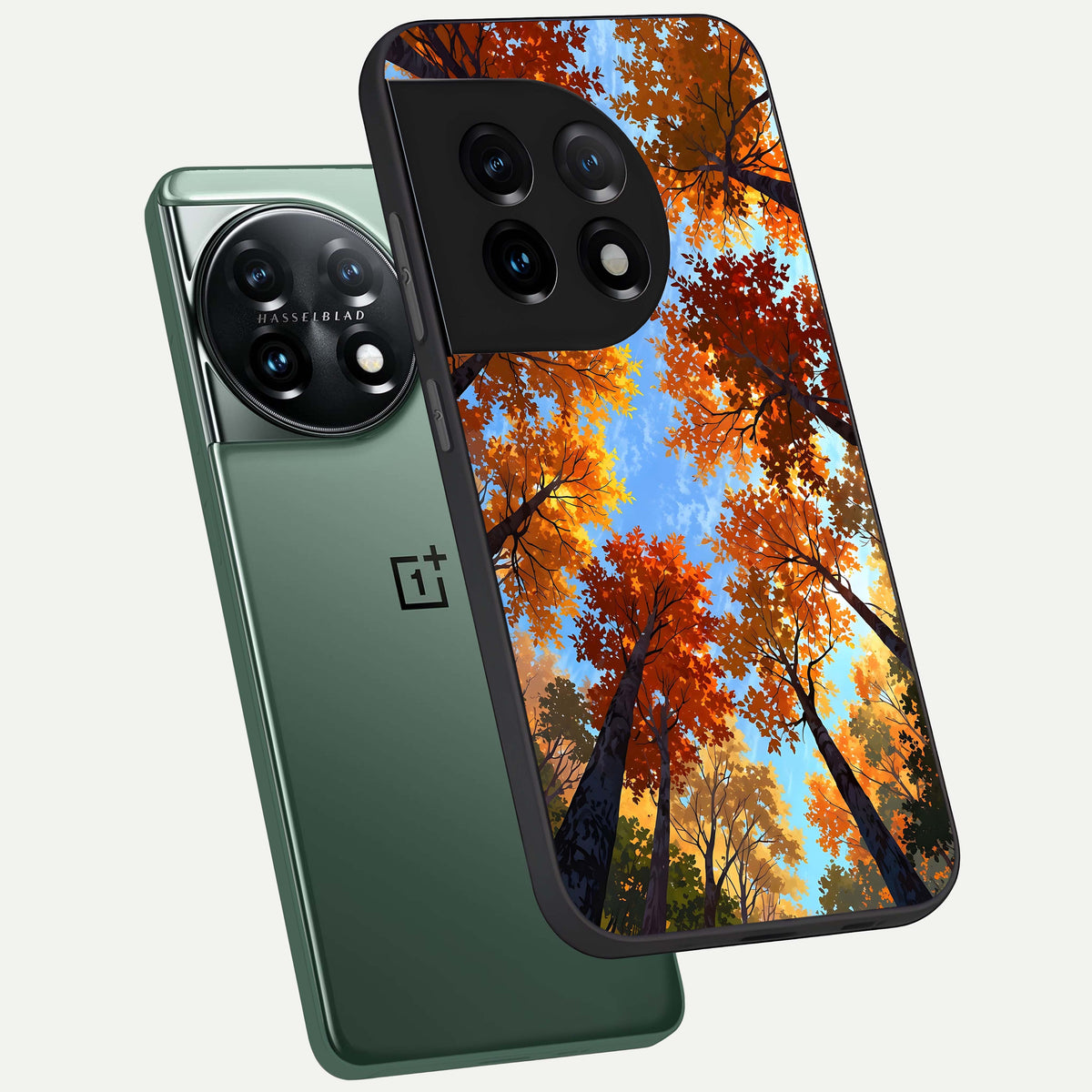  Autumn Sky Rise phone case For OnePlus 11 showing premium glass back cover with detailed artwork