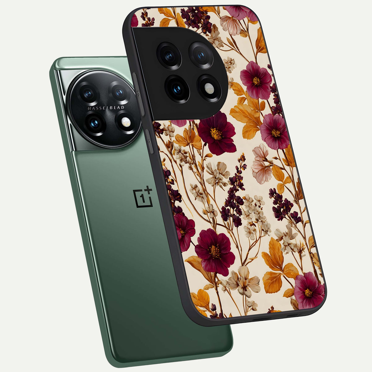  Autumn Wine Bloom phone case For OnePlus 11 showing premium glass back cover with detailed artwork