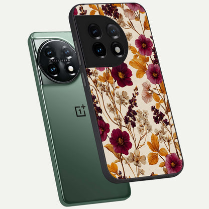  Autumn Wine Bloom phone case For OnePlus 11 showing premium glass back cover with detailed artwork