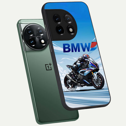  BMW Power Drift phone case For OnePlus 11 showing premium glass back cover with detailed artwork