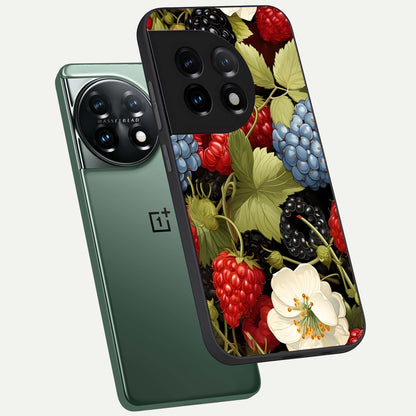  Berry Bloom Charm phone case For OnePlus 11 showing premium glass back cover with detailed artwork