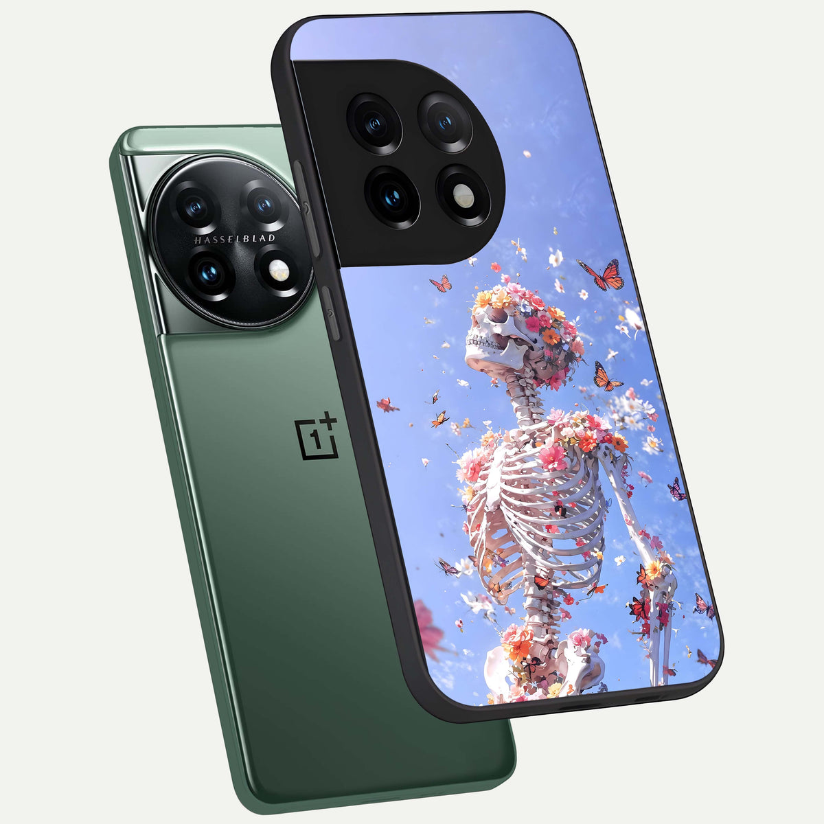  Bloom Beyond Bones phone case For OnePlus 11 showing premium glass back cover with detailed artwork