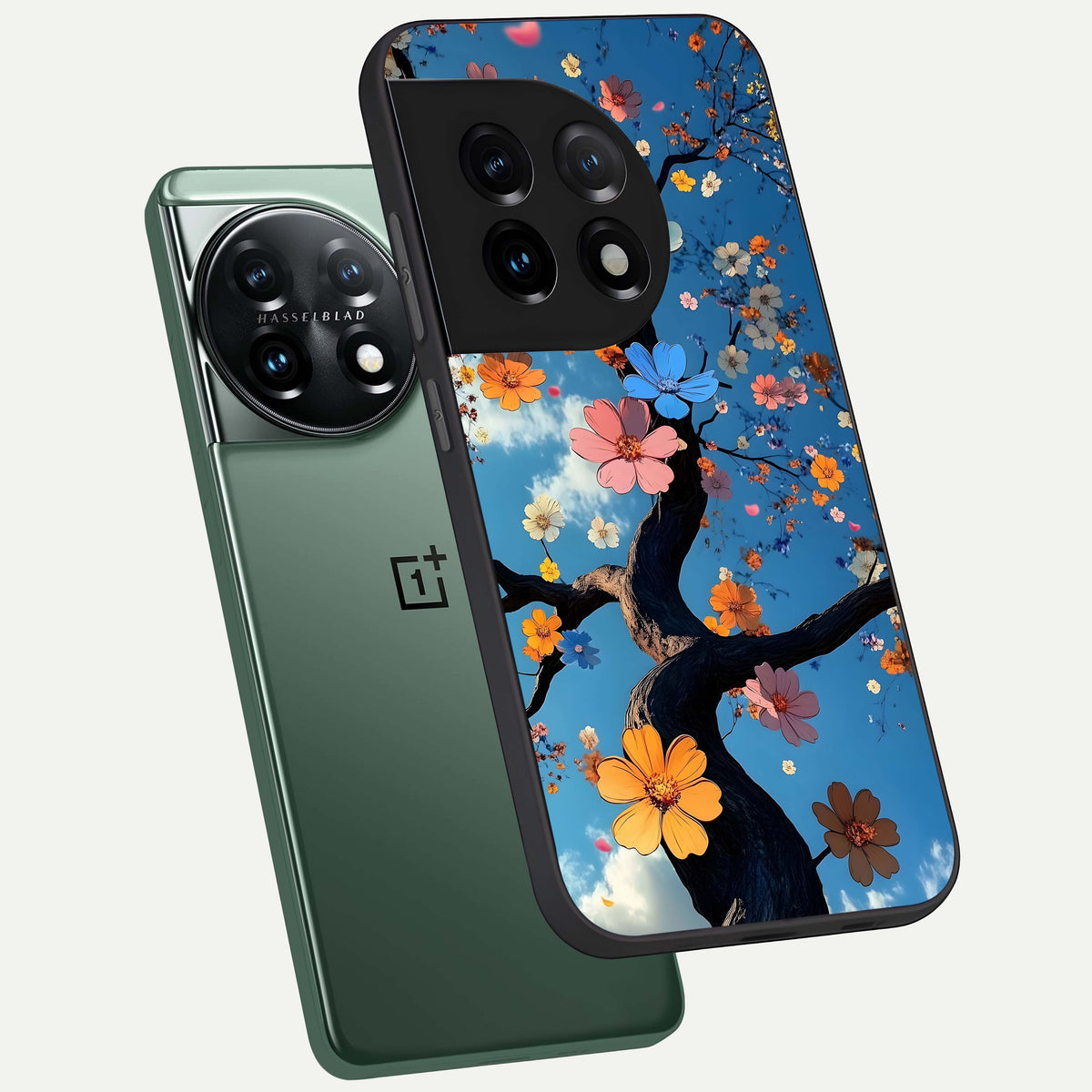  Blossom Dream Sky phone case For OnePlus 11 showing premium glass back cover with detailed artwork