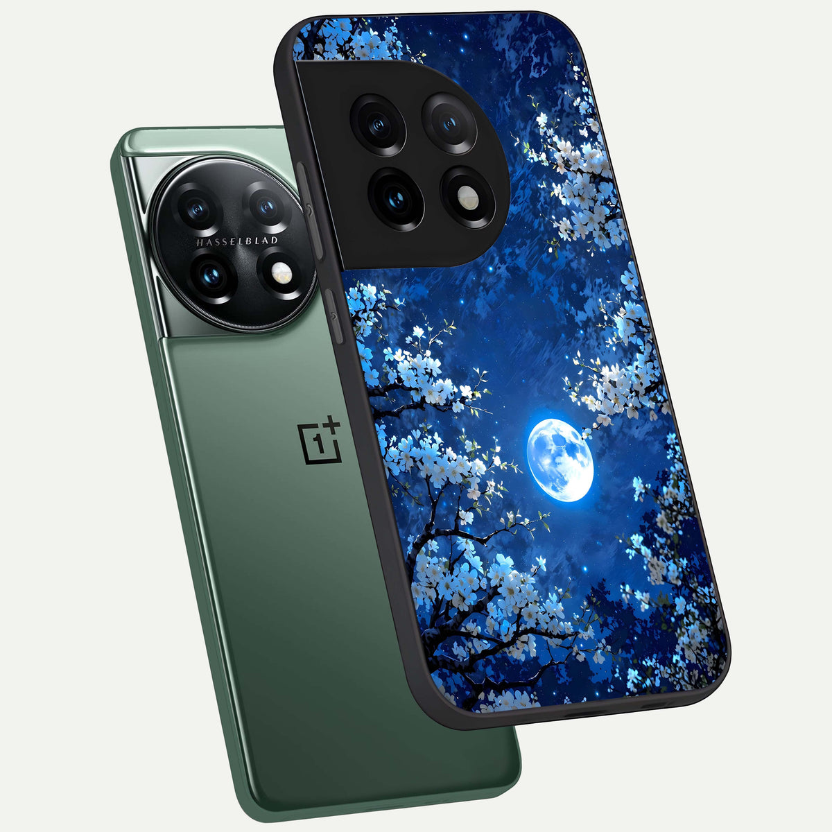  Blossom Moonlight Sky phone case For OnePlus 11 showing premium glass back cover with detailed artwork