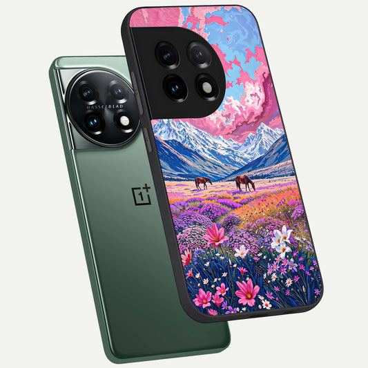  Blossom Valley Dream phone case For OnePlus 11 showing premium glass back cover with detailed artwork