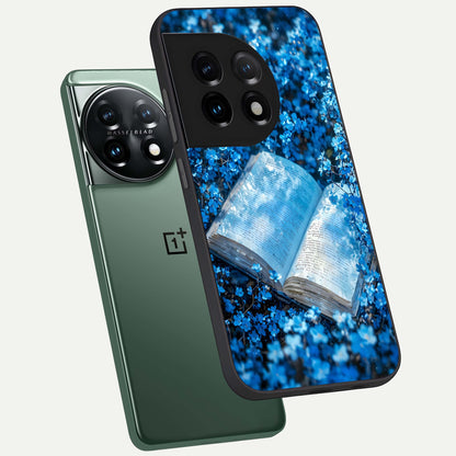  Blue Bloom Tales phone case For OnePlus 11 showing premium glass back cover with detailed artwork