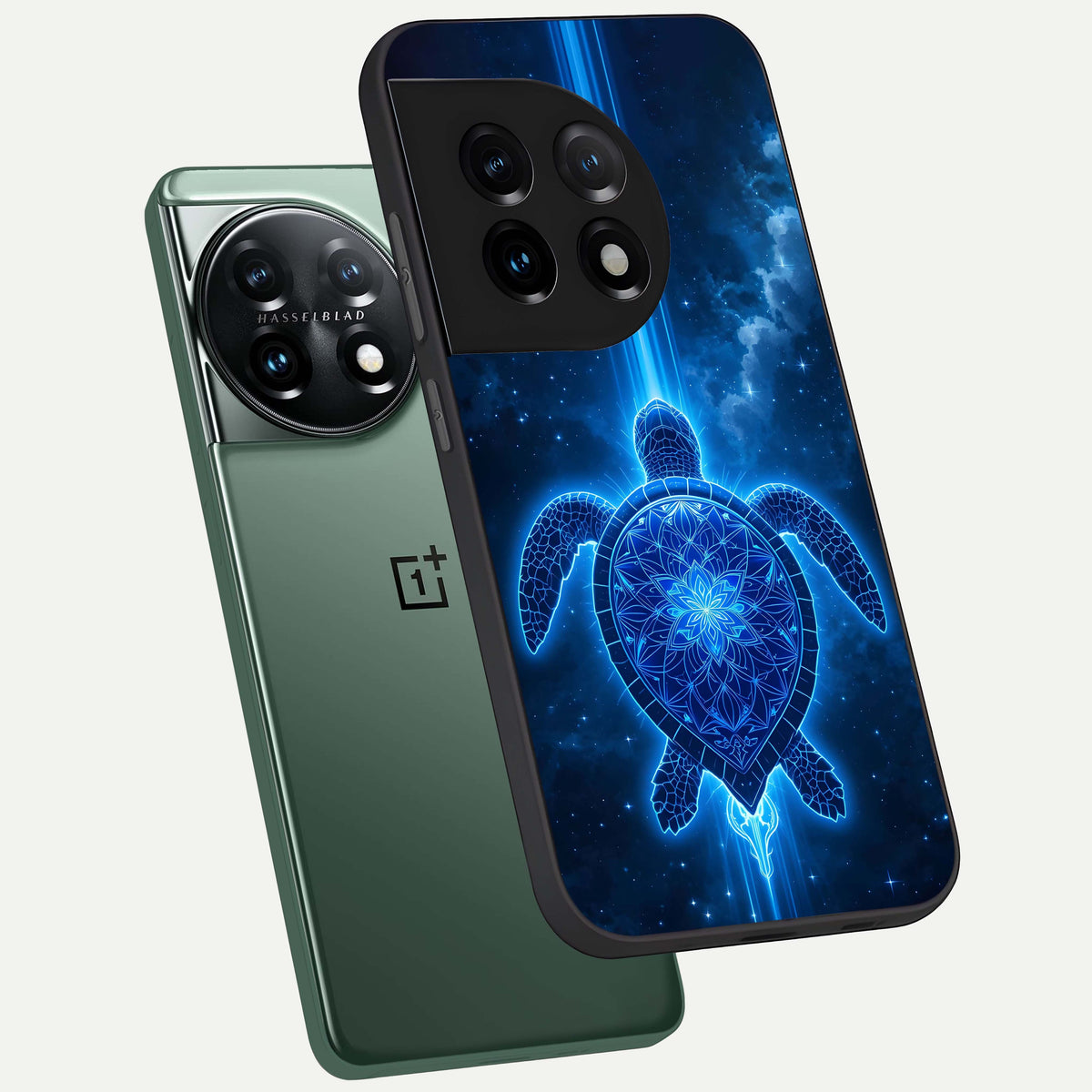  Blue Galaxy Turtle phone case For OnePlus 11 showing premium glass back cover with detailed artwork