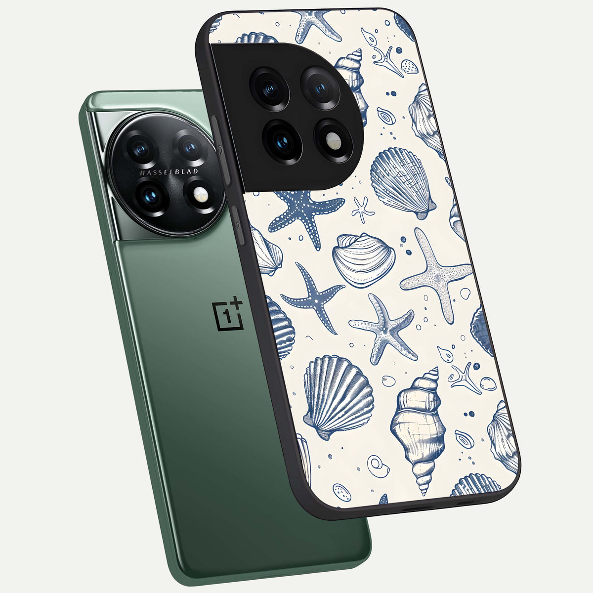  Blue Ocean Outline phone case For OnePlus 11 showing premium glass back cover with detailed artwork