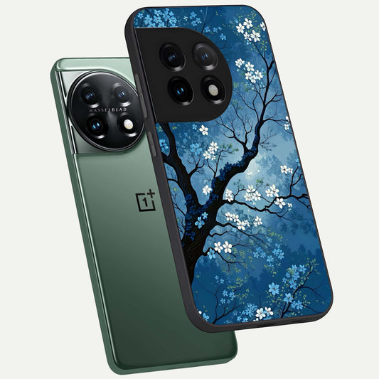  Blue Tree Serenity phone case For OnePlus 11 showing premium glass back cover with detailed artwork