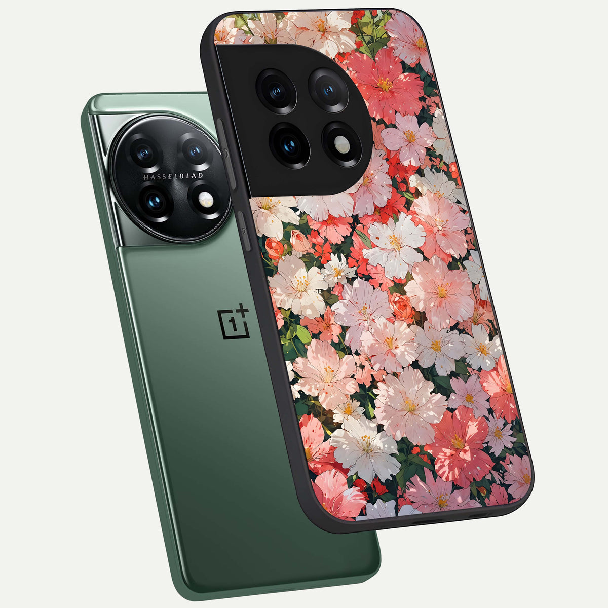  Blush Bloom Field phone case For OnePlus 11 showing premium glass back cover with detailed artwork