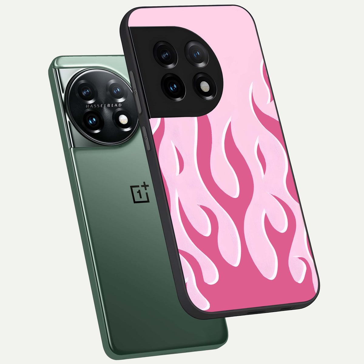  Blush Flame Energy phone case For OnePlus 11 showing premium glass back cover with detailed artwork