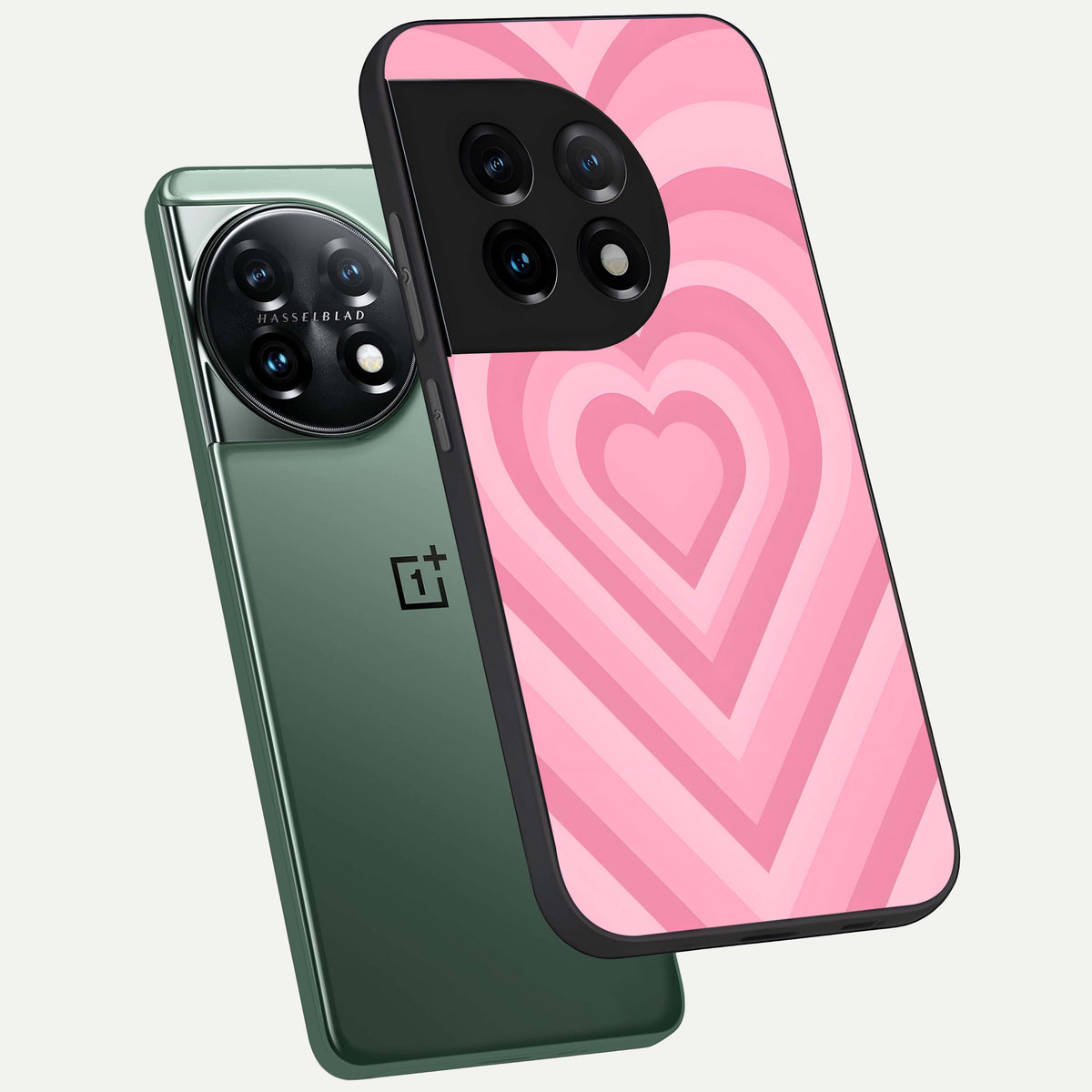  Blush Heart Waves phone case For OnePlus 11 showing premium glass back cover with detailed artwork