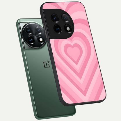  Blush Heart Waves phone case For OnePlus 11 showing premium glass back cover with detailed artwork