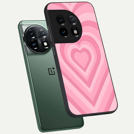  Blush Heart Waves phone case For OnePlus 11 showing premium glass back cover with detailed artwork