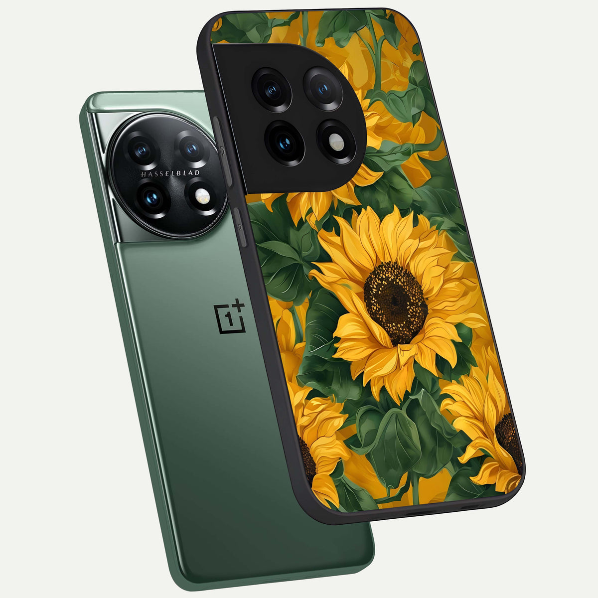  Bright Sunflower Bloom phone case For OnePlus 11 showing premium glass back cover with detailed artwork