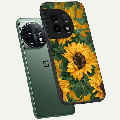  Bright Sunflower Bloom phone case For OnePlus 11 showing premium glass back cover with detailed artwork