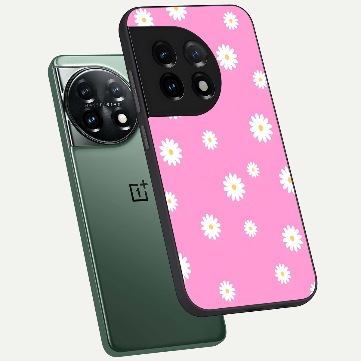  Bubblegum Daisy Pop phone case For OnePlus 11 showing premium glass back cover with detailed artwork