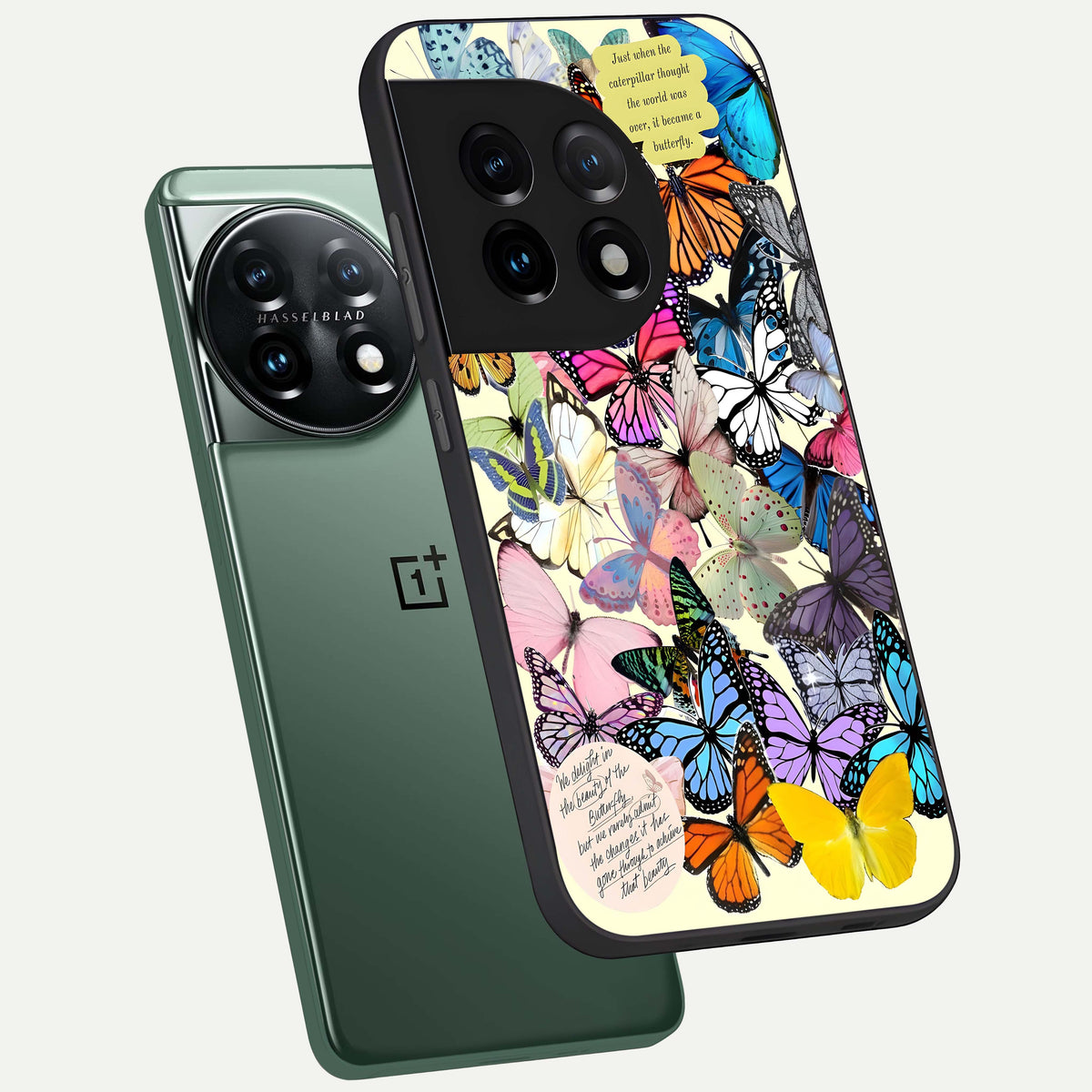  Butterflies Petal Dream phone case For OnePlus 11 showing premium glass back cover with detailed artwork