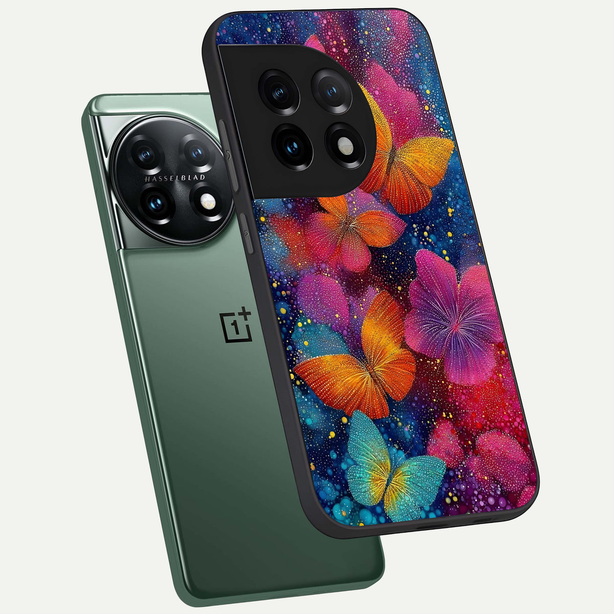  Butterfly Dream Mist phone case For OnePlus 11 showing premium glass back cover with detailed artwork