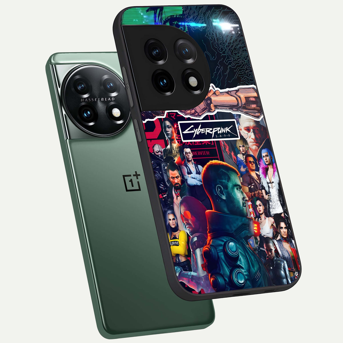  CYBERPUNK Legacy phone case For OnePlus 11 showing premium glass back cover with detailed artwork