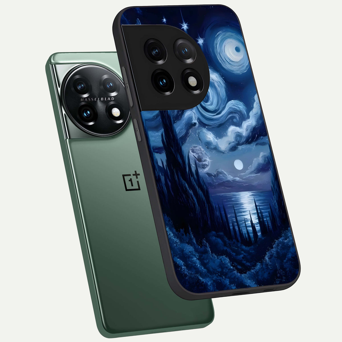  Celestial Dream Van Gogh phone case For OnePlus 11 showing premium glass back cover with detailed artwork