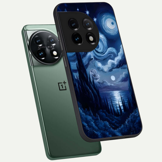  Celestial Dream Van Gogh phone case For OnePlus 11 showing premium glass back cover with detailed artwork