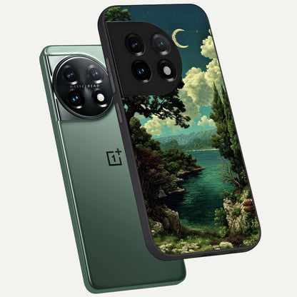  Celestial Lake Peace phone case For OnePlus 11 showing premium glass back cover with detailed artwork