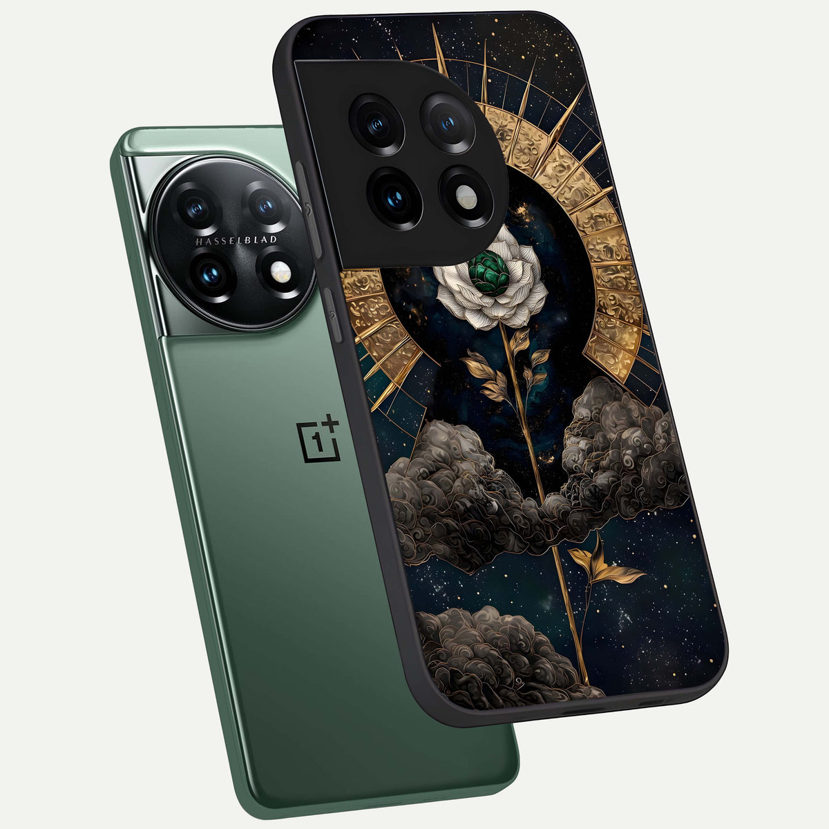  Celestial Lotus Morang phone case For OnePlus 11 showing premium glass back cover with detailed artwork