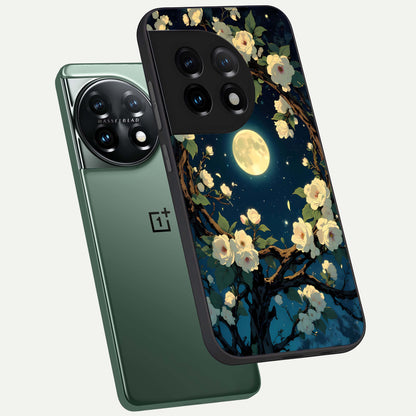  Celestial Moon And Flower phone case For OnePlus 11 showing premium glass back cover with detailed artwork