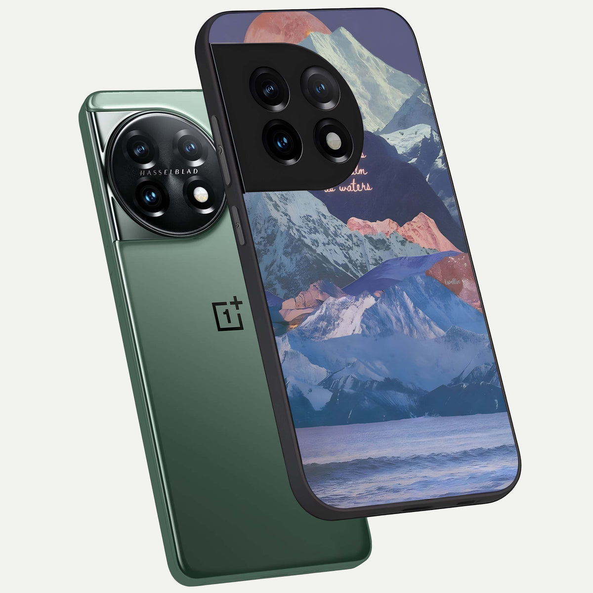  Celestial Mountain Calm phone case For OnePlus 11 showing premium glass back cover with detailed artwork