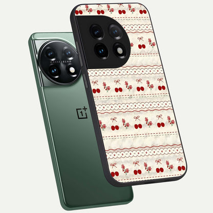  Cherry Bloom Charm phone case For OnePlus 11 showing premium glass back cover with detailed artwork