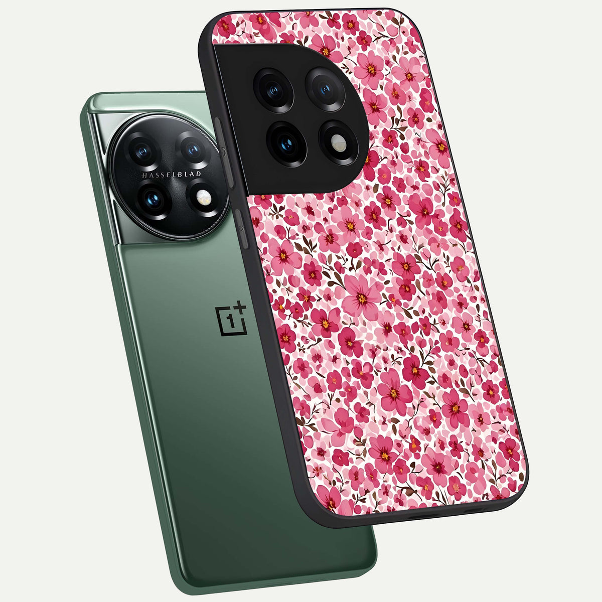  Cherry Blossom Charm phone case For OnePlus 11 showing premium glass back cover with detailed artwork