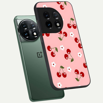  Cherry Love Mood phone case For OnePlus 11 showing premium glass back cover with detailed artwork