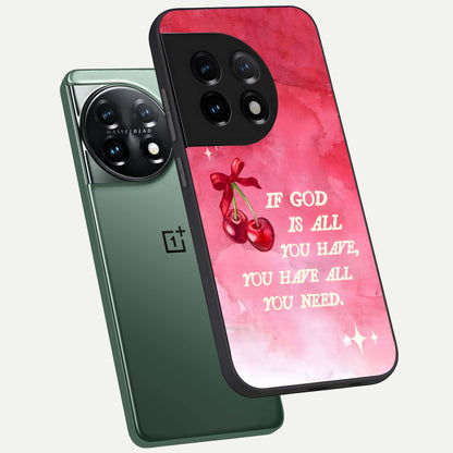  Cherry Quote phone case For OnePlus 11 showing premium glass back cover with detailed artwork