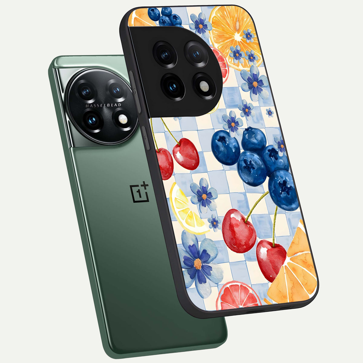  Citrus Bloom Joy phone case For OnePlus 11 showing premium glass back cover with detailed artwork