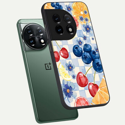  Citrus Bloom Joy phone case For OnePlus 11 showing premium glass back cover with detailed artwork