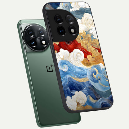  Colored Waves phone case For OnePlus 11 showing premium glass back cover with detailed artwork