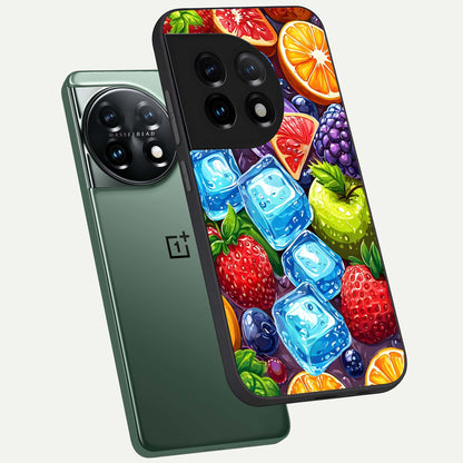  Colorful Fruits with Ice phone case For OnePlus 11 showing premium glass back cover with detailed artwork
