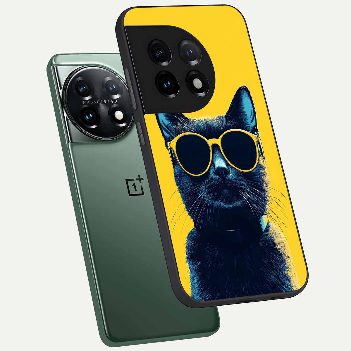  Cool Cat Vibes phone case For OnePlus 11 showing premium glass back cover with detailed artwork