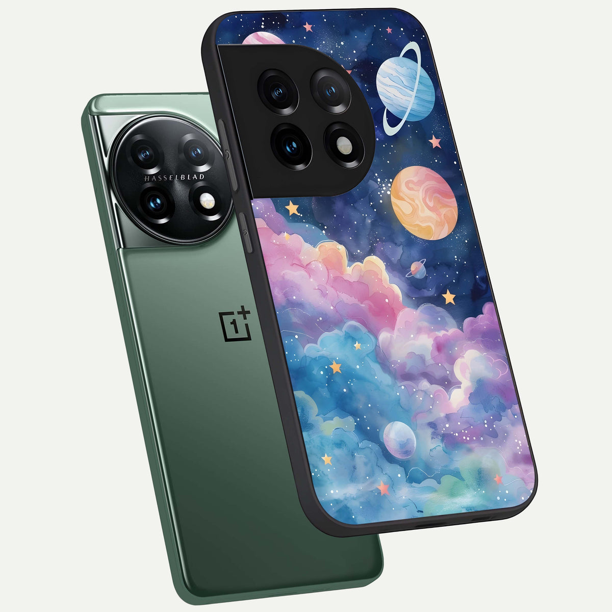  Cosmic Planet Dreams phone case For OnePlus 11 showing premium glass back cover with detailed artwork