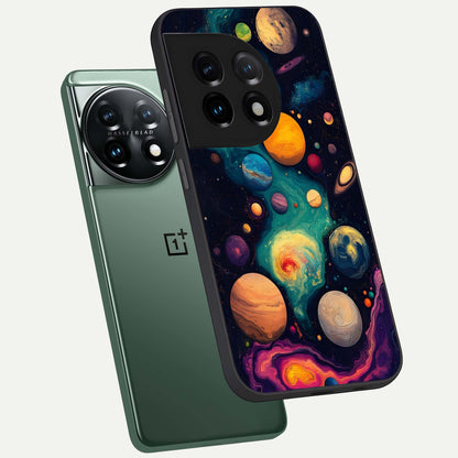  Cosmic Planet Journey phone case For OnePlus 11 showing premium glass back cover with detailed artwork