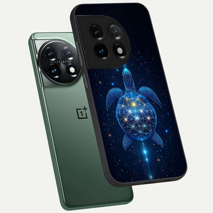  Crimson Blue Turtle phone case For OnePlus 11 showing premium glass back cover with detailed artwork