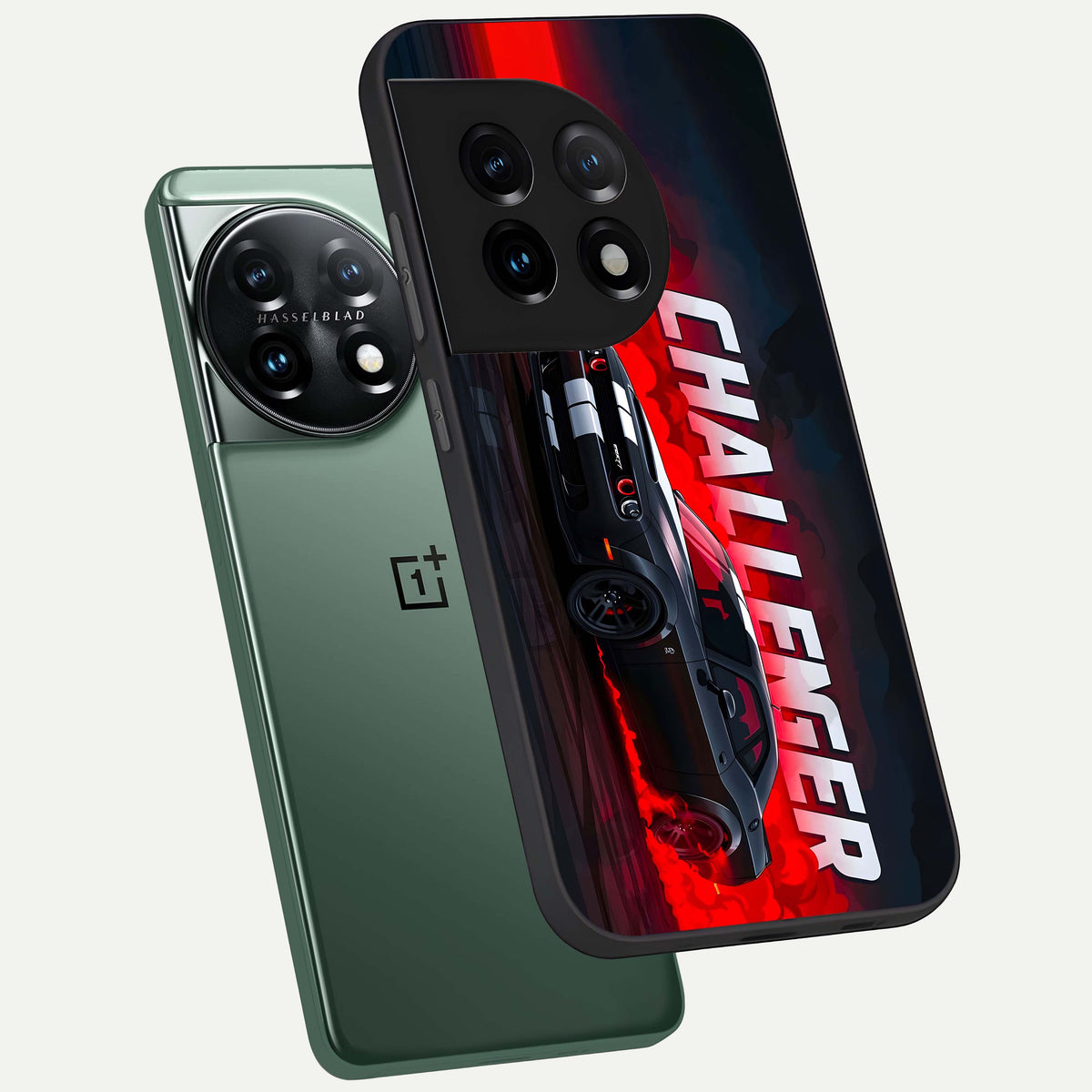  Crimson Challenger Fury phone case For OnePlus 11 showing premium glass back cover with detailed artwork
