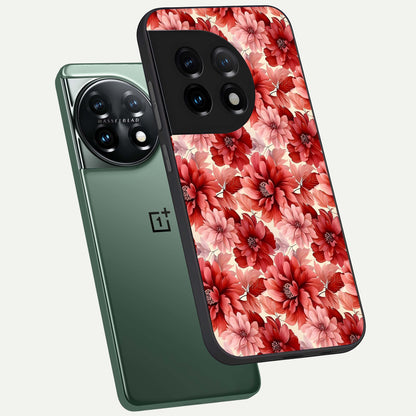  Crimson Love Petals phone case For OnePlus 11 showing premium glass back cover with detailed artwork