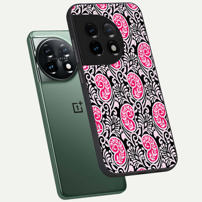  Crimson Paisley Charm phone case For OnePlus 11 showing premium glass back cover with detailed artwork