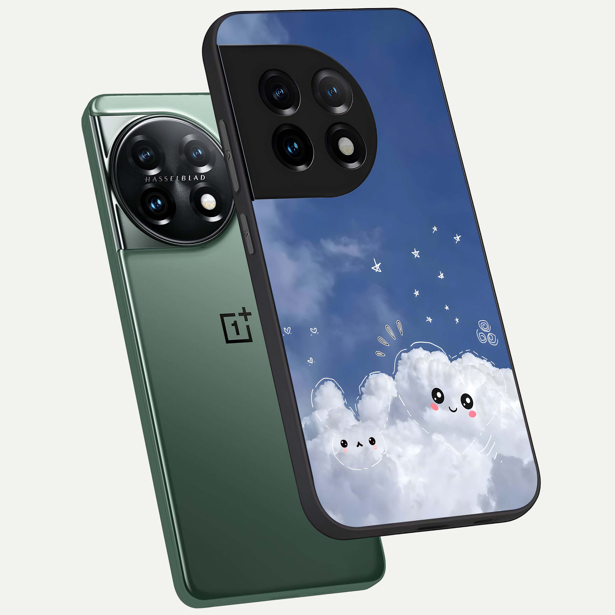  Cute Blossom Cloud phone case For OnePlus 11 showing premium glass back cover with detailed artwork