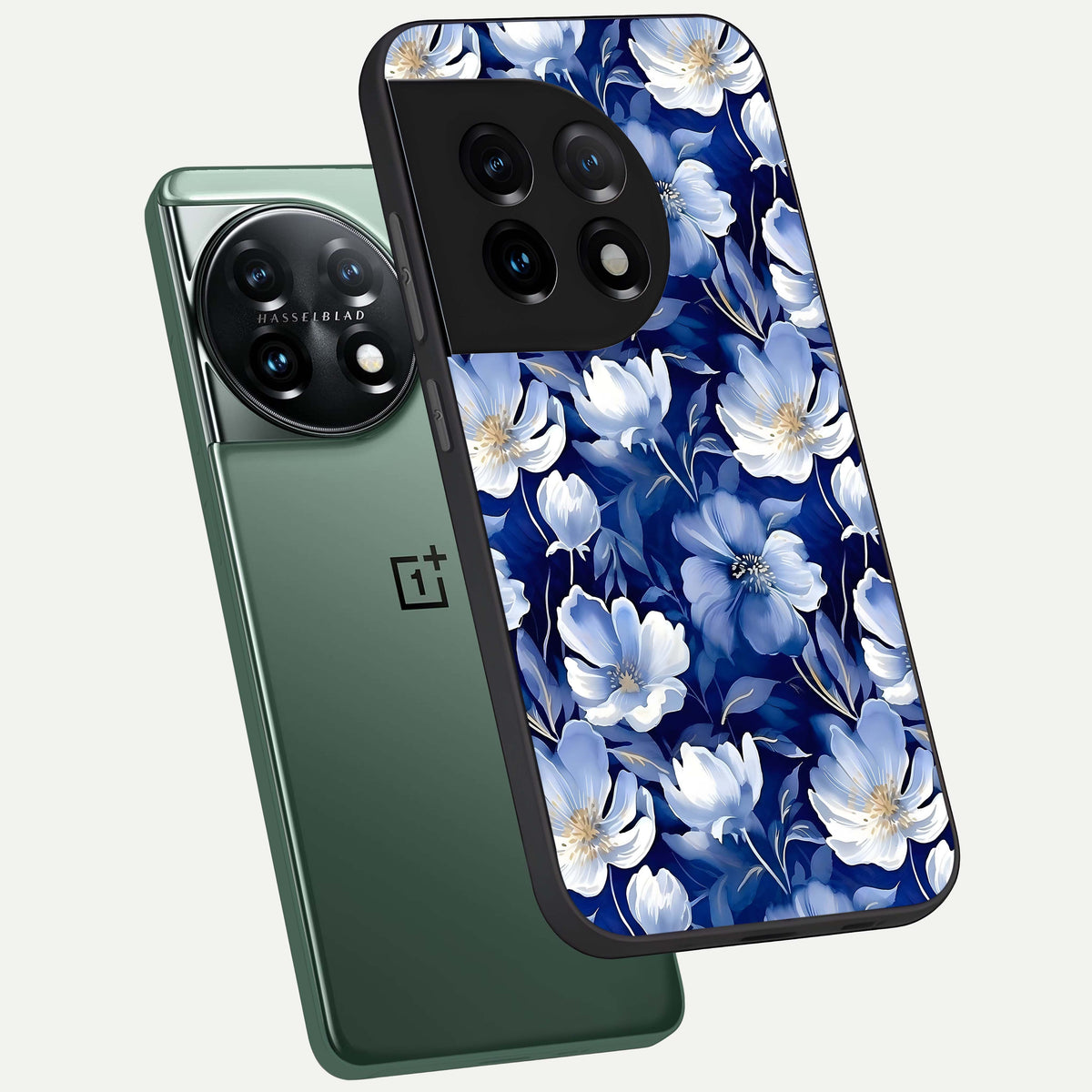  Cute Floral Patterns phone case For OnePlus 11 showing premium glass back cover with detailed artwork