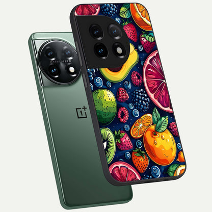  Cute Fruits Art phone case For OnePlus 11 showing premium glass back cover with detailed artwork