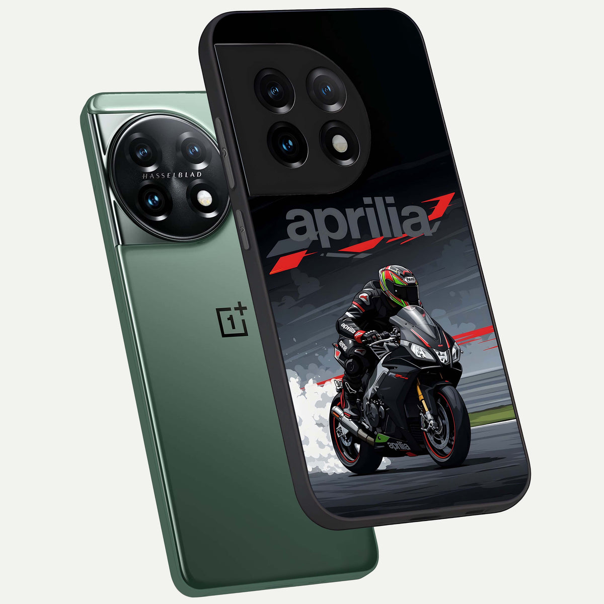  Dark Aprilla phone case For OnePlus 11 showing premium glass back cover with detailed artwork